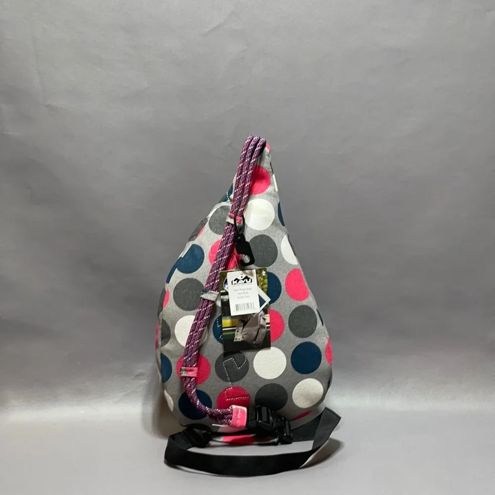 NWT KAVU‎ 9150-716 Mini Rope Bag Got Dots Multi Color Dot Canvas Sling Backpack